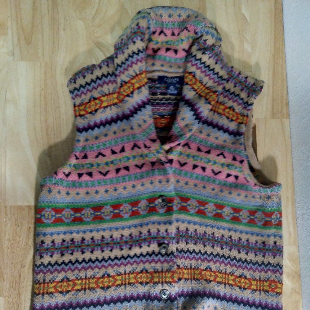 Vintage Chaps Geometric Pattern Vest - Picture 2 of 6